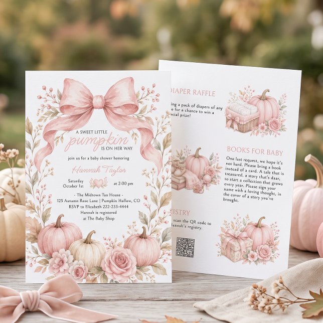 Convite Chuva de Bebê Arco Floral Abóbora Rosa (Criador carregado)