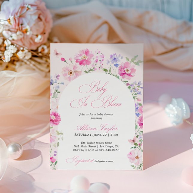 Convite Chuva de Bebê Arco Floral Rosa Pastel (Criador carregado)