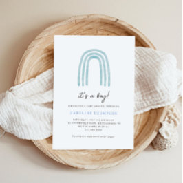 Convite Chuva de Bebê Arco-íris Azul Minimal Boho