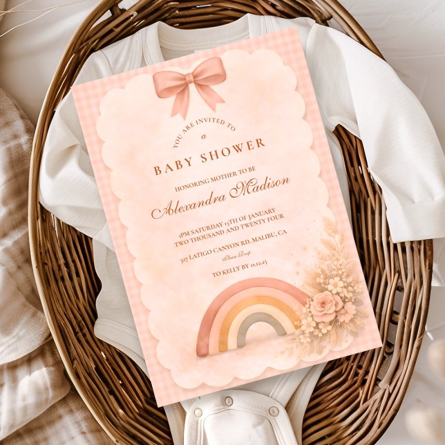 Convite Chuva de Bebê Arco-Íris Boho Pastel Suave (Criador carregado)