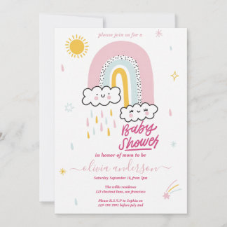Convite Chuva de Bebê Arco-Íris Fofa
