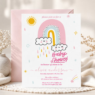 Convite Chuva de Bebê Arco-Íris Fofa