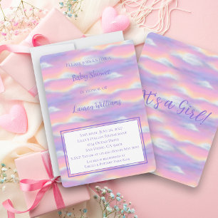 Convite Chuva de Bebê Arco-íris Pastel no Céu