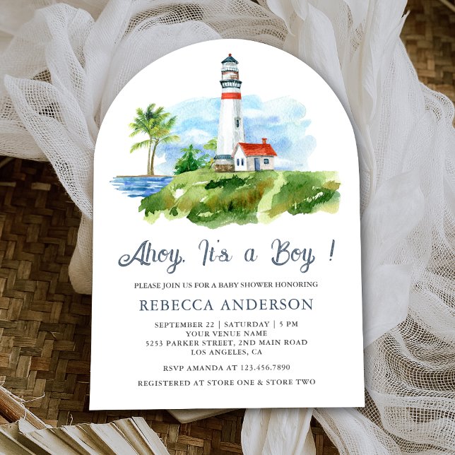 Convite Chuva de Bebê Arco Náutico Farol Aquarela (Criador carregado)