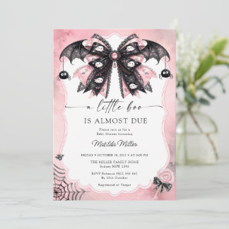 Convite Chuva de Bebê Arco Rosa Preto Little Boo