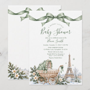 Convite Chuva de Bebê Arco Verde Oliva Inverno Parisiense