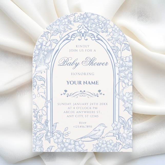 Convite Chuva de bebê artística de pássaro floral branco a (Criador carregado)