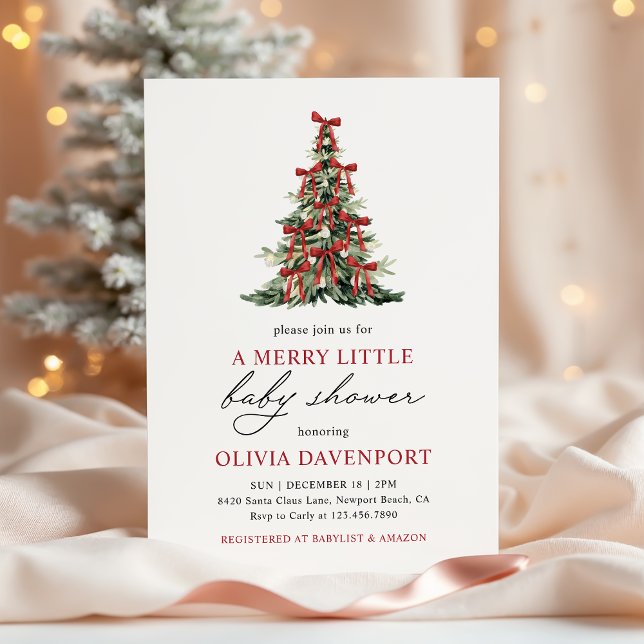 Convite Chuva de Bebê Árvore de Natal Alegre com Laço Verm (Criador carregado)
