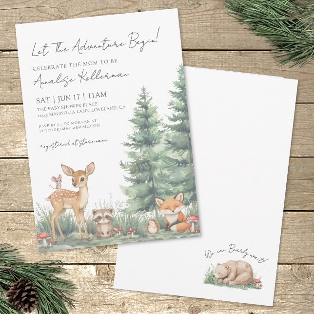 Convite Chuva de Bebê Aventura de Animais da Floresta (Woodland Forest Animals Adventure Baby Shower Invitation)