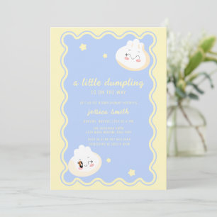 Convite Chuva de Bebê Azul Amarelo Estrela Dumpling Chinês