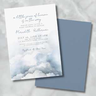 Convite Chuva de Bebê Azul Aquarela Céu Elegante