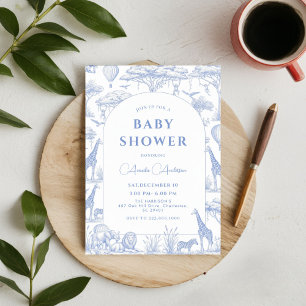 Convite Chuva de bebê azul de safári Toile De Jouy para me