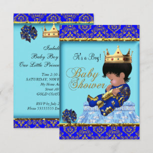 Convite Chuva de Bebê Azul Dourado Menino Príncipe