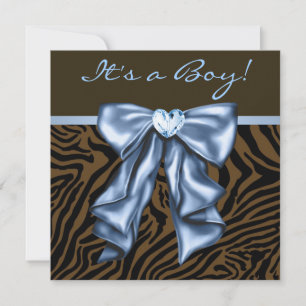 Convite Chuva de Bebê Azul Elegante de Zebra Menino