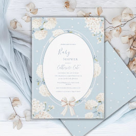 Convite Chuva de Bebê Azul Floral de Hortênsia Elegante