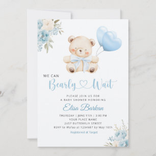 Convite Chuva de Bebê azul Menino Urso de Pelúcia Mal Pode