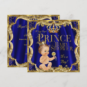 Convite Chuva de Bebê Azul Real Ouro Príncipe Bebê