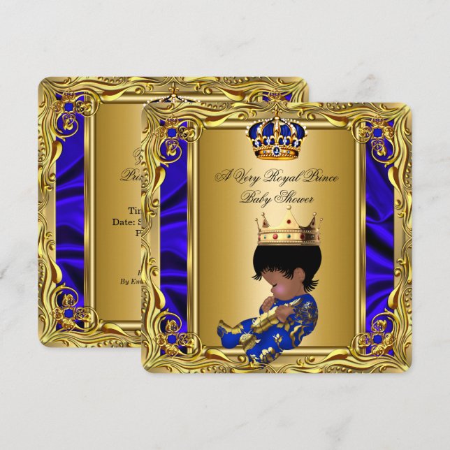 Convite Chuva de Bebe Azul Real Príncipe Menino 2 (Frente/Verso)