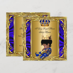 Convite Chuva de Bebê Azul Real Príncipe Menino Dourado Re