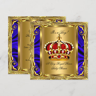 Convite Chuva de Bebê Azul Real Príncipe Menino Vermelho R