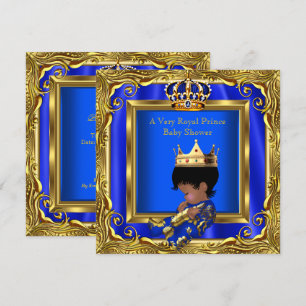 Convite Chuva de Bebê Azul Real Príncipe Quadro Dourado Me