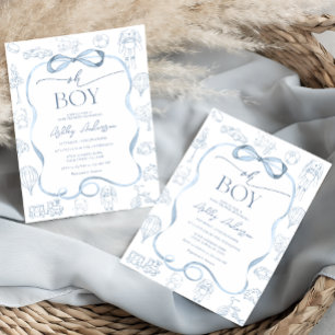 Convite Chuva de Bebê Azul Toile De Jouy Oh Boy