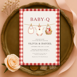 Convite Chuva de Bebê Baby Q Roupas Vermelho Xadrez