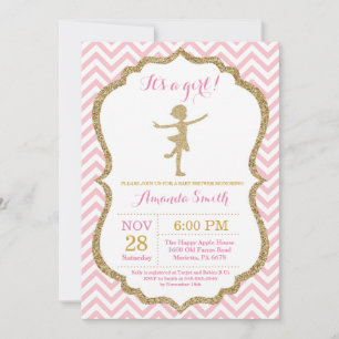 Convite Chuva de Bebê Bailarina Brilho Rosa e Dourado