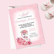 Chuva de Bebê Bailarina Flamingo Aquarela Rosa