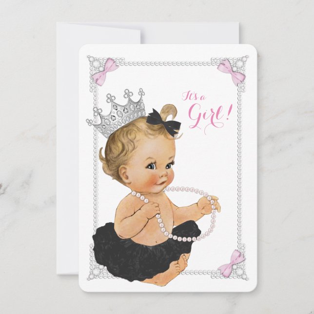 Convite Chuva de Bebê Bailarina Princesa Elegante Tutu Pér (Frente)