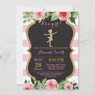 Convite Chuva de Bebê Bailarina Rosa e Dourado Brilhante