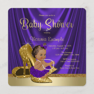 Convite Chuva de Bebê Bailarina Roxa Etnica Sapato Dourado