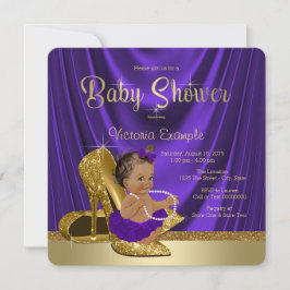 Convite Chuva de Bebê Bailarina Roxa Sapato Dourado