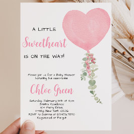 Convite Chuva de Bebê Balão Coração Rosa