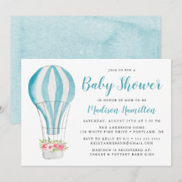 Convite Chuva de Bebê Balão de Ar Quente Aquarela Azul