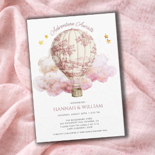 Convite Chuva de Bebê Balão Rosa de Ar Quente