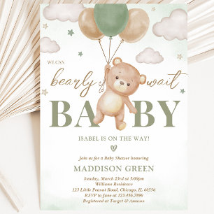 Convite Chuva de Bebê Balão Urso Verde