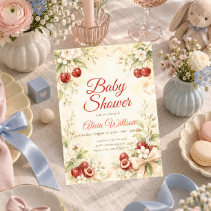 Convite Chuva de Bebê Bebê Elegante com Flor de Cerejeira
