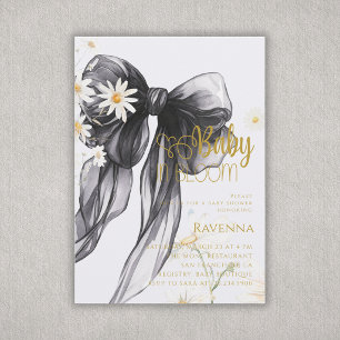 Convite Chuva de Bebê Bebê em Flor Preppy Laço Preto Marga