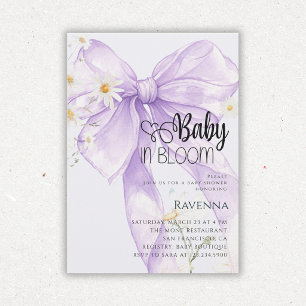 Convite Chuva de Bebê Bebê em Flor Preppy Laço Roxo Daisy