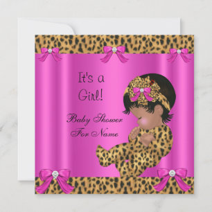 Convite Chuva de Bebê Bebê Fofo Menina Leopardo Rosa Quent