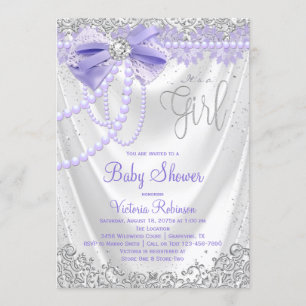 Convite Chuva de Bebê Bebê Menina Elegante com Diamante e 
