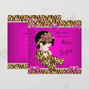 Convite Chuva de Bebê Bebê Menina Fofa Leopardo Rosa Quent