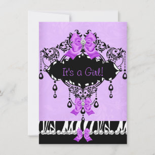 Convite Chuva de Bebê Bebê Menina Roxo Rosa Zebra Arco