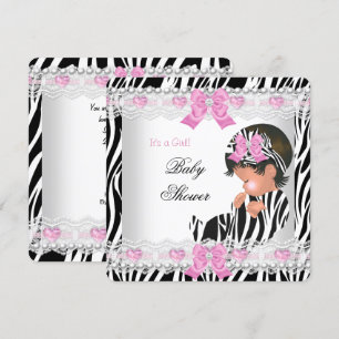 Convite Chuva de Bebê Bebê Menina Zebra Rosa Coração