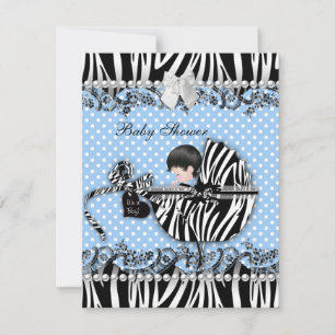 Convite Chuva de Bebê Bebe Menino Zebra Azul Manchado
