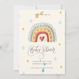 Convite Chuva de Bebê Beige Moderna Fofa Arco-Íris