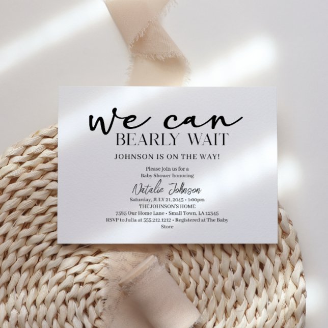 Convite Chuva de Bebê Black Modern Simple Script Bearly Wa (Criador carregado)