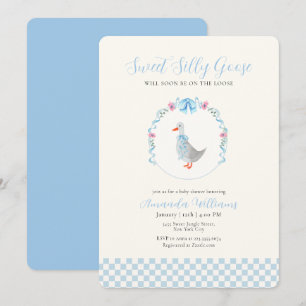 Convite Chuva de Bebê Blue Gingham Woodland Silly Goose
