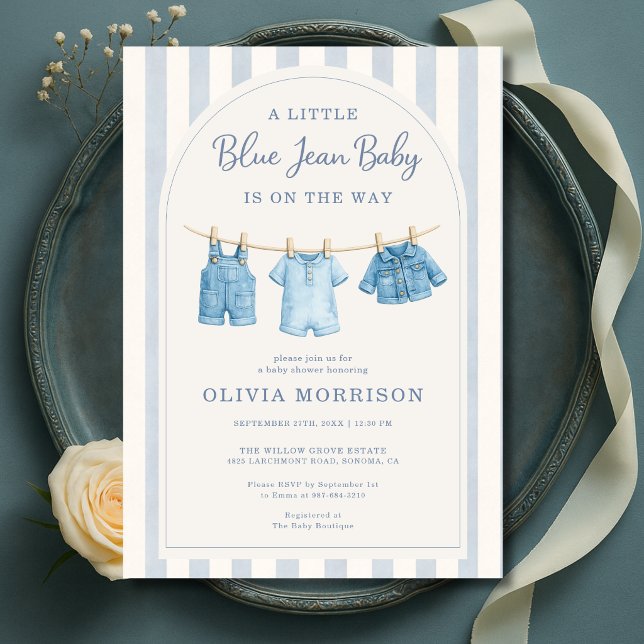 Convite Chuva de Bebê Blue Jean Baby Listras  (Criador carregado)
